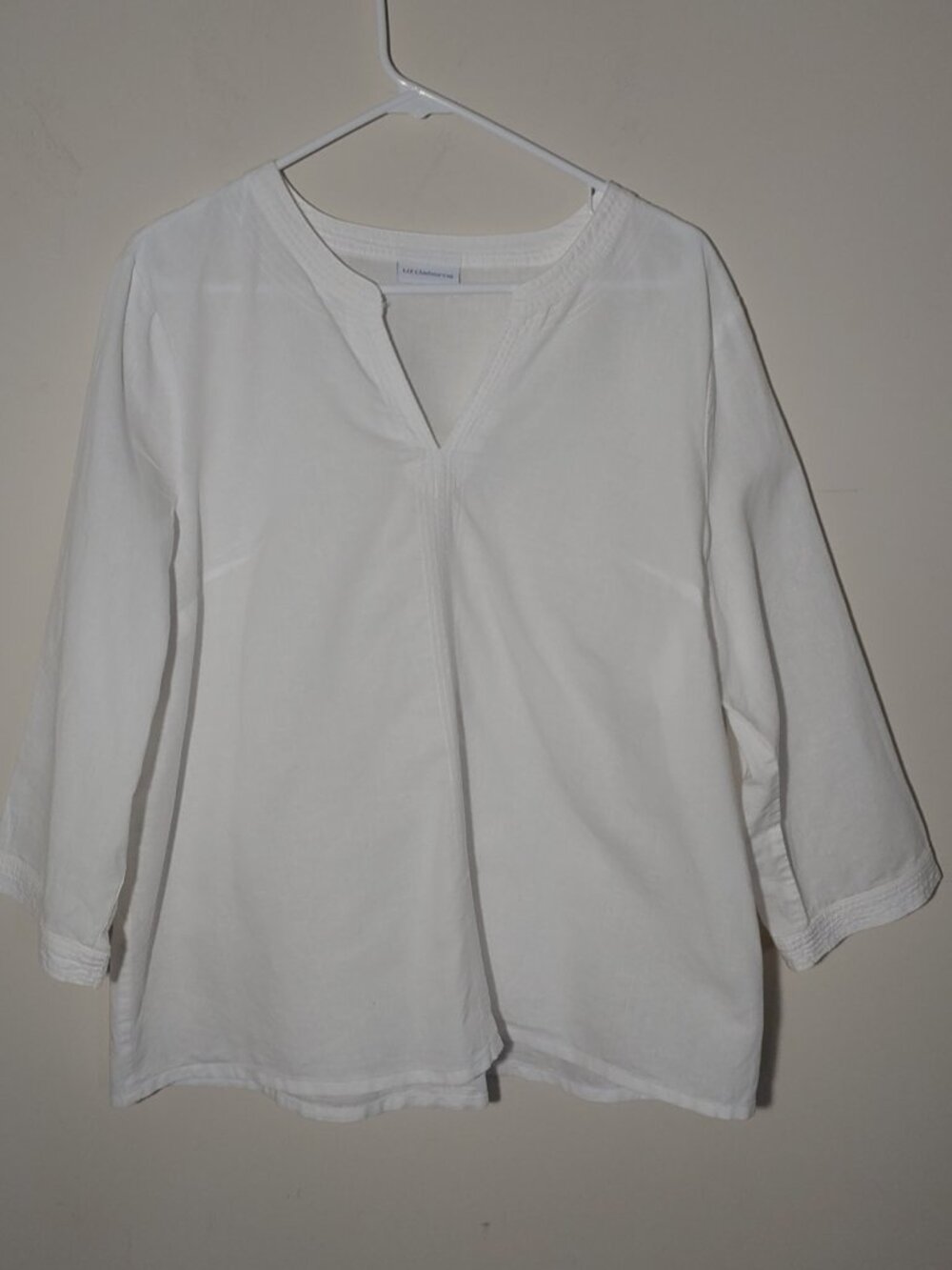 Liz Claiborne Linen Cotton Blend Lagenlook Pullover V-Neck Tunic White Sz XL